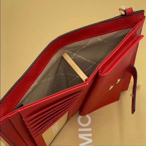 Michael Kors Large Double Zip Wristlet Leather Flame Color - Picture 11 of 15